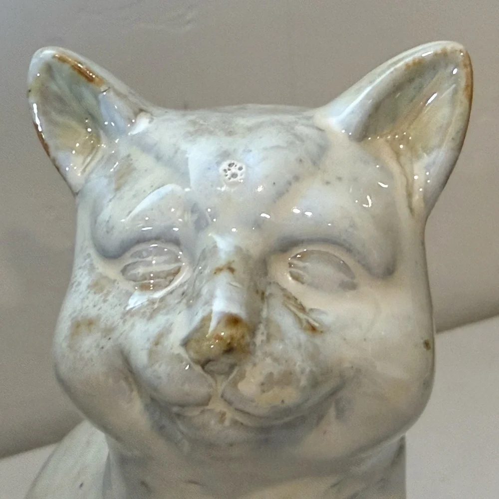 Vintage Pottery Large Smiling‎ Tall Cat Sculpture Figurine Glazed Folk Art Heavy